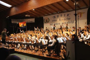 Die Grenzlandkapelle Hardegg beim 34. Neujahrskonzert am 5.1. 2014 in der Freizeithalle Langau.